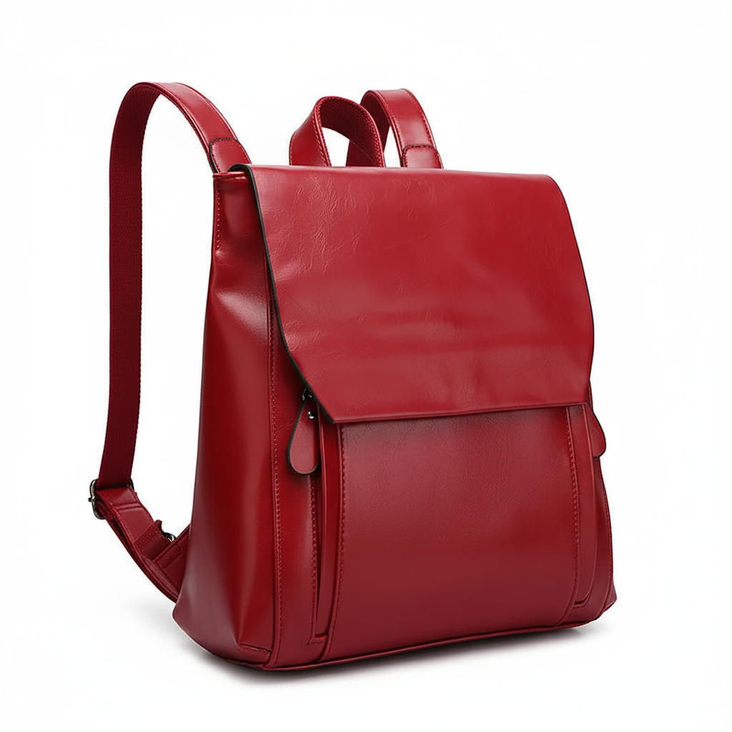 Burgundy red leather laptop backpack